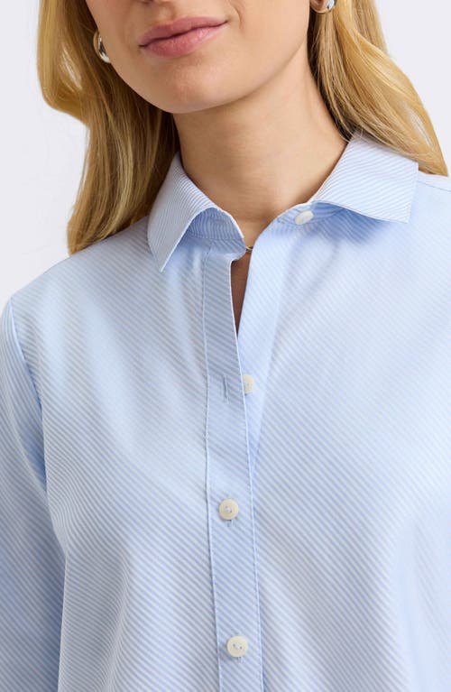 Foxcroft Margie Three-quarter Sleeve Cotton Button-up Shirt In Soft Blue