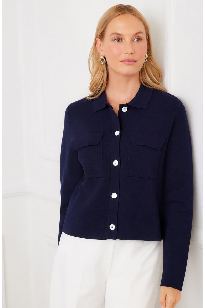 Collared Sweater Jacket, Alternate, color, NAVY