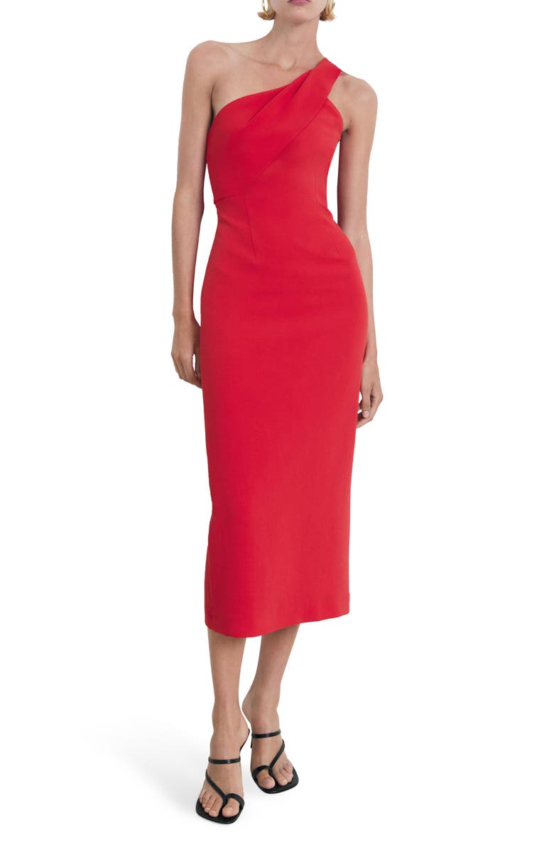 MANGO One-Shoulder Sheath Dress, Main, color, Red