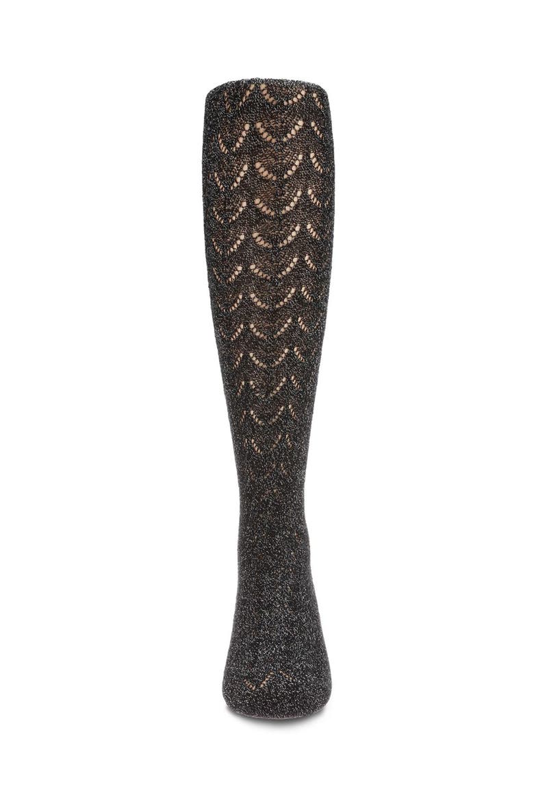 Shimmery Pointelle Textured Lurex Fashion Tights, Alternate, color, Black