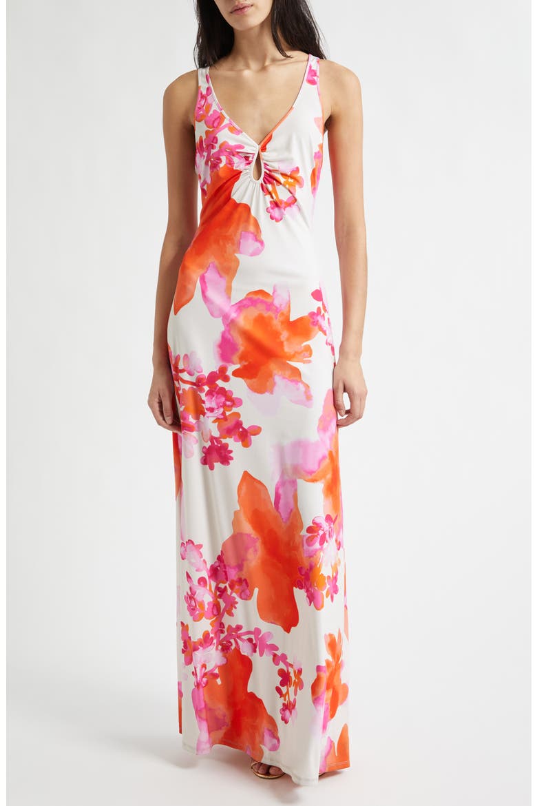 Jazz Floral Knit Maxi Dress, Main, color, SUNSET ORANGE FLORAL