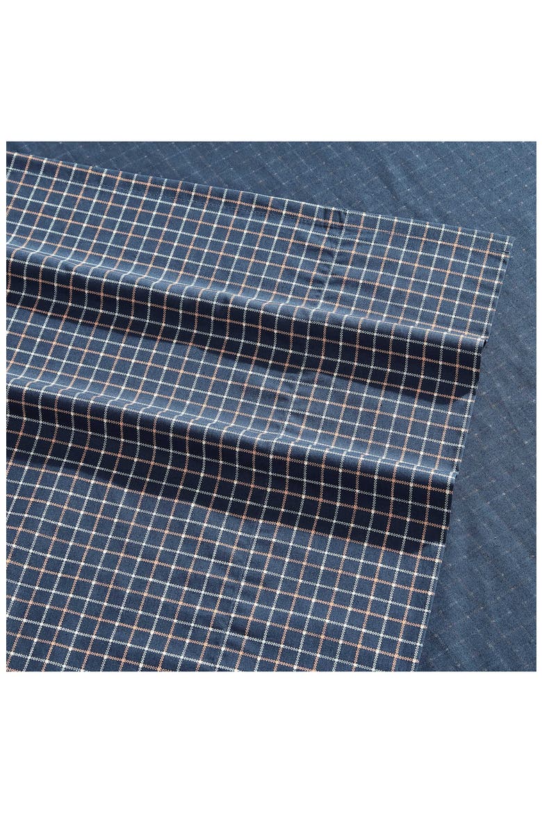 Reese Plaid 200 Thread Count Cotton Percale Sheet Set, Alternate, color, NAVY/ BEIGE