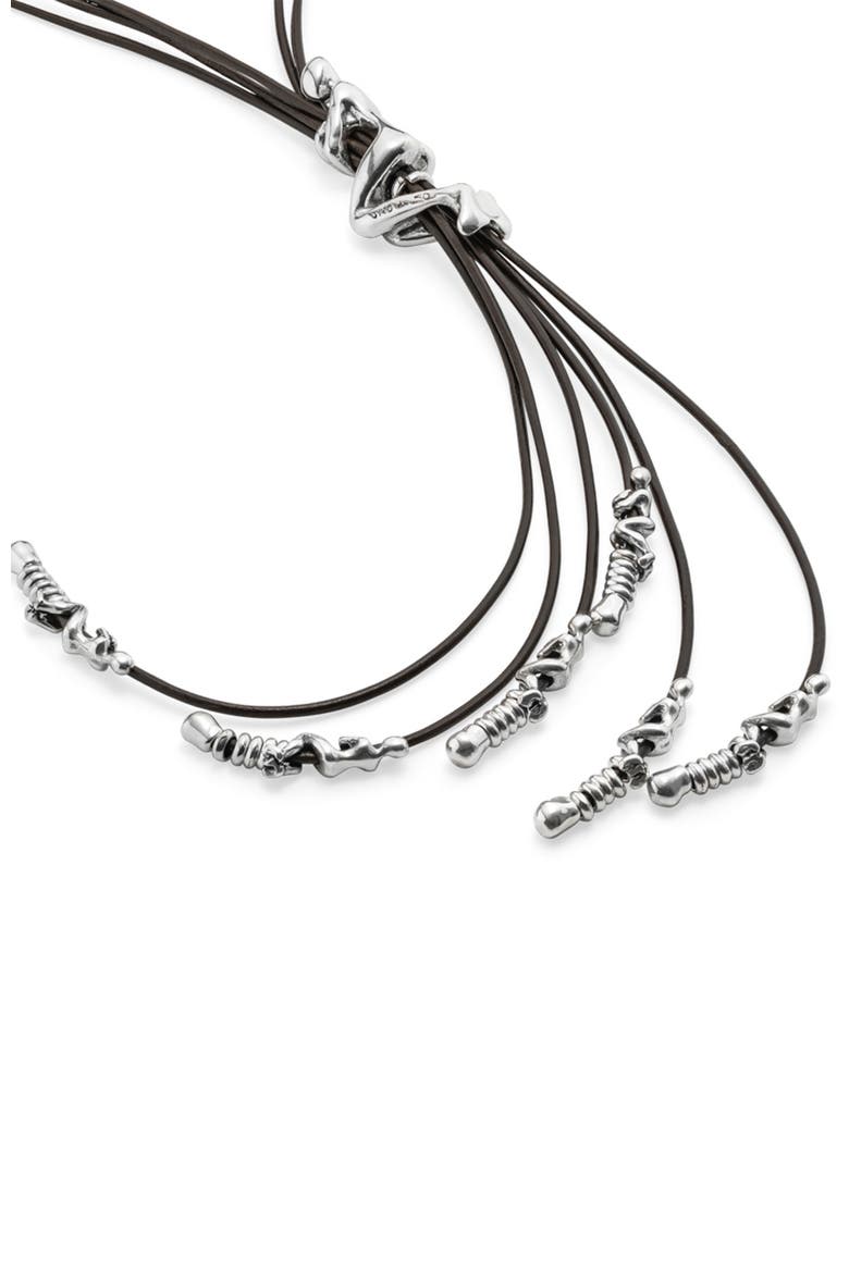 Sterling silver-plated leather necklace, Alternate, color, Silver