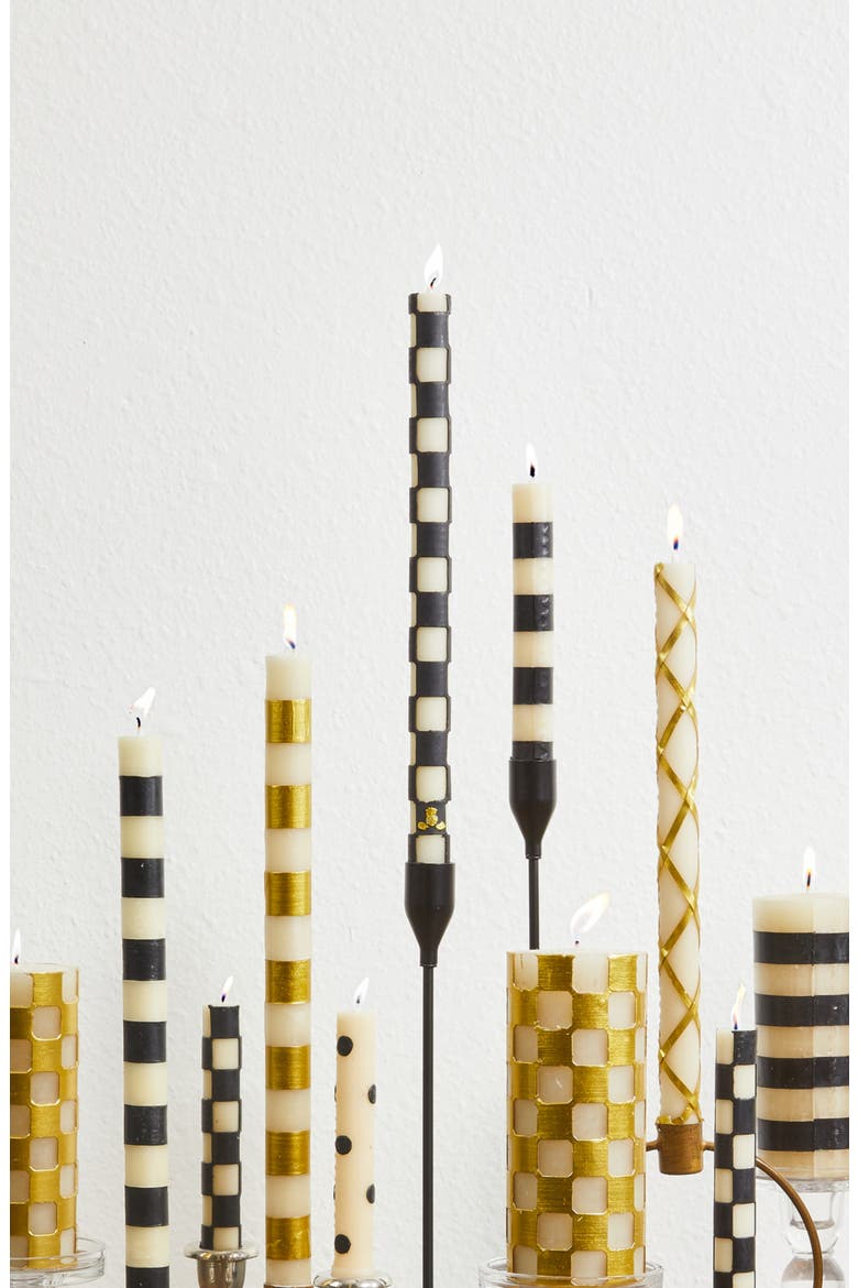 Set of 2 Black & Ivory Check Dinner Candles, Alternate, color, BLACK/ IVORY