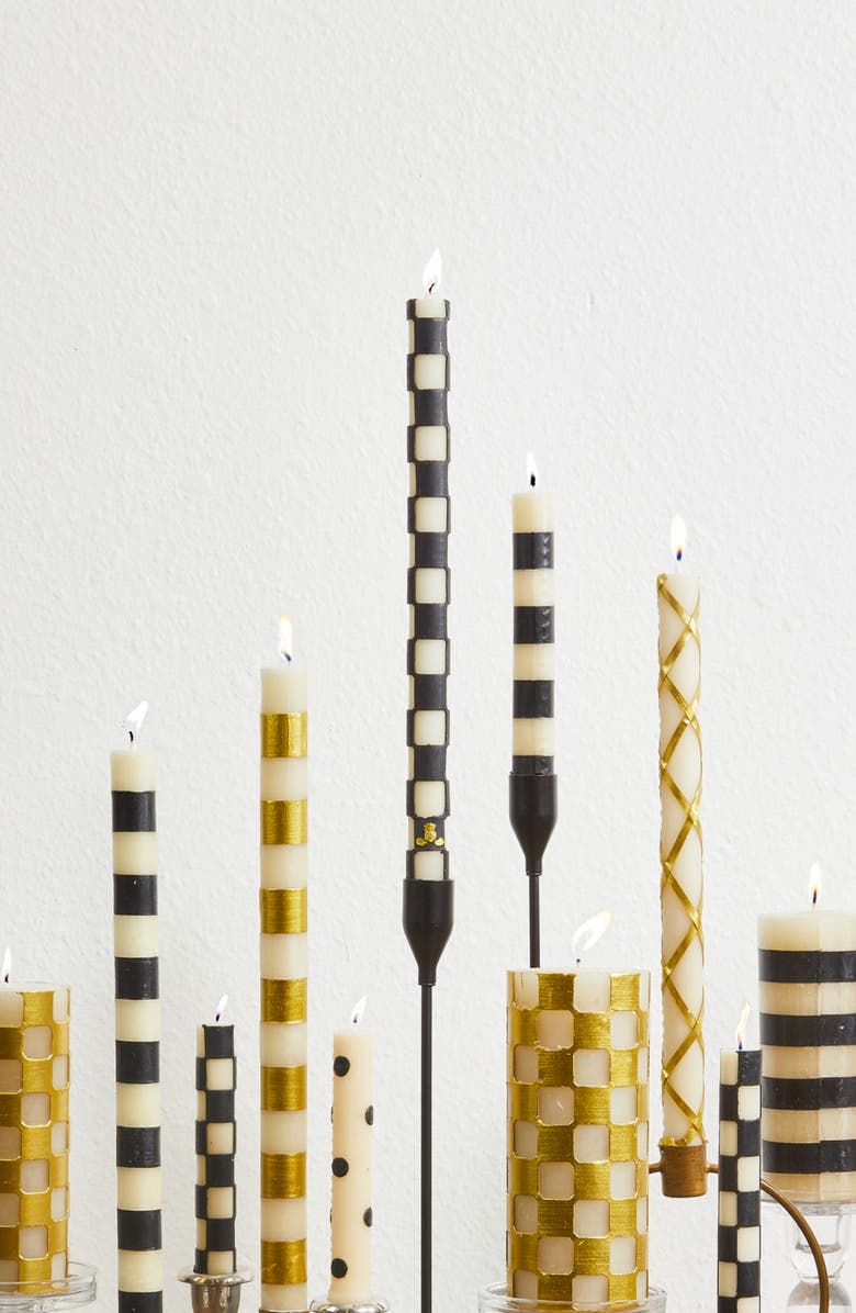 MACKENZIE CHILDS Set of 2 Black & Ivory Check Dinner Candles, Alternate, color, Black/ Ivory