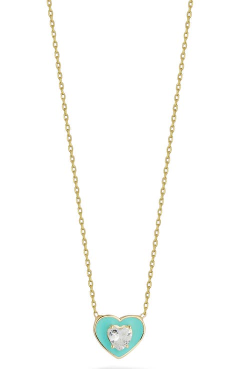 Enamel & Cubic Zirconia Heart Pendant Necklace