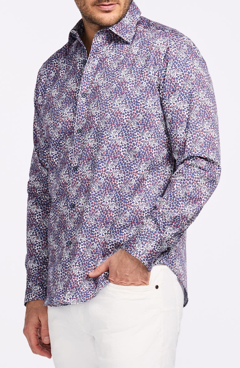 Robert Graham Abstract Dot Print Cotton Button-Up Shirt, Alternate, color, Blue Multi