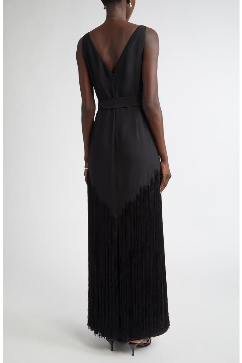 Audrey Fringe Sleeveless Belted Gown, Alternate, color, BLACK