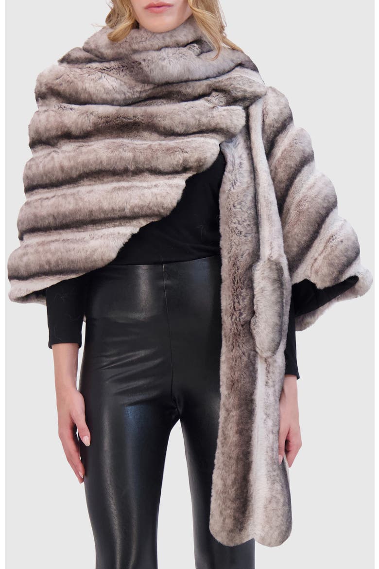 Fur-Free Chinchilla (Faux Fur) Pull-Through Stole, Alternate, color, GRAY CHINCH