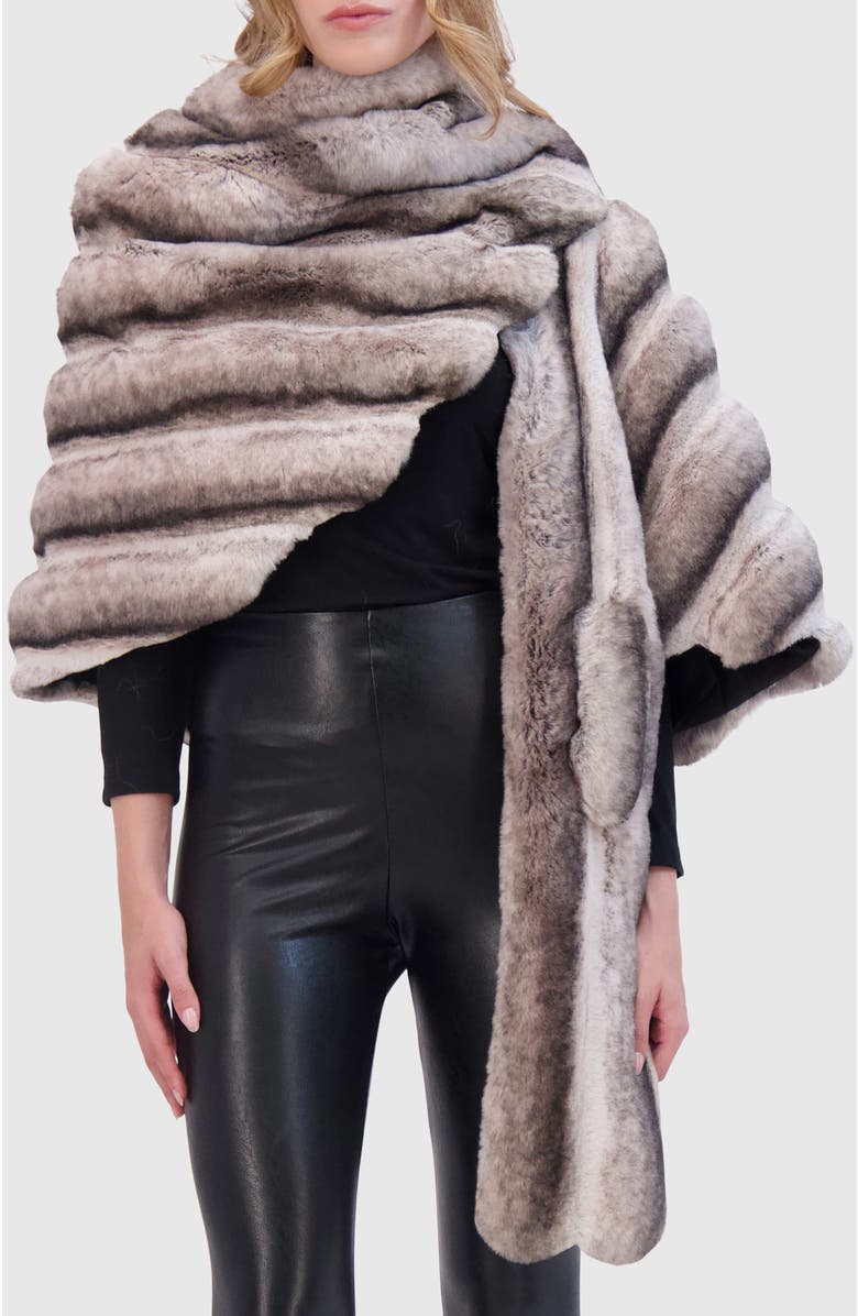 Lyla Grant Fur-Free Chinchilla (Faux Fur) Pull-Through Stole, Alternate, color, Gray Chinch