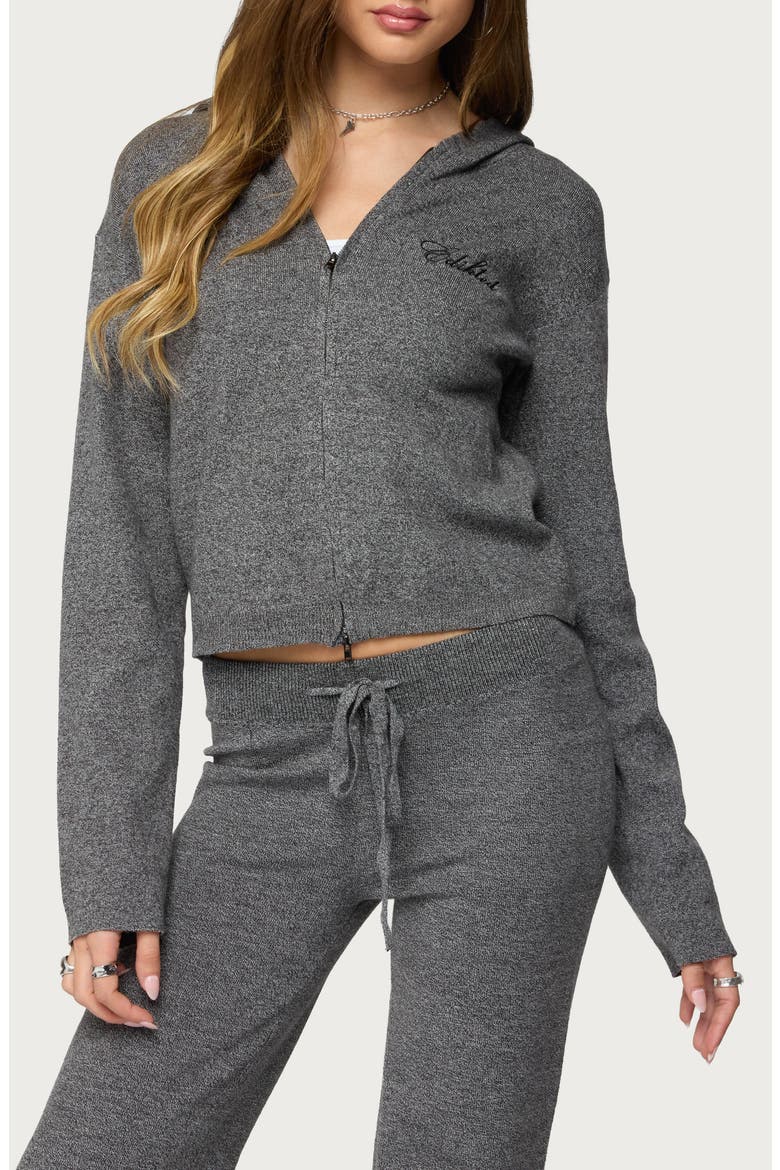 Ayah Knit Zip Crop Hoodie, Main, color, DARK-GRAY-MELANGE