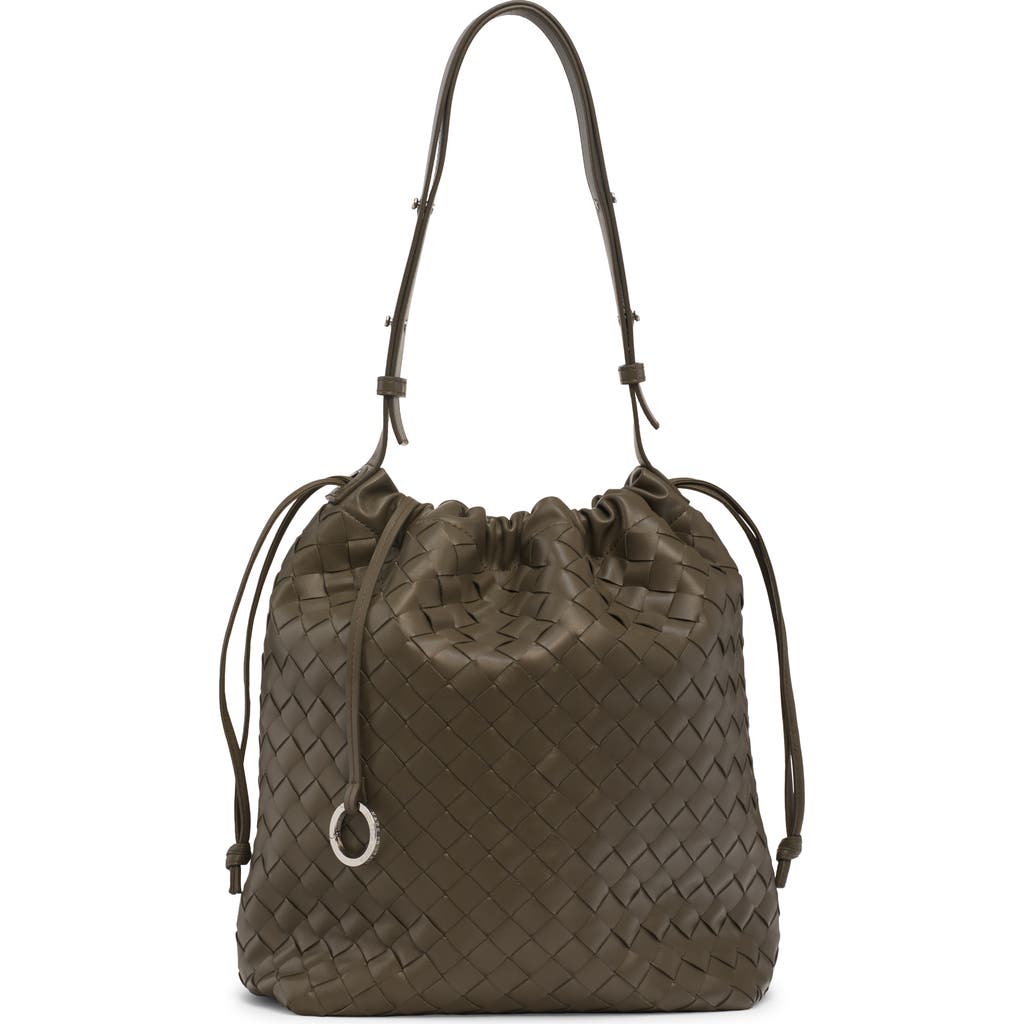 Bottega Veneta Intrecciato Drawstring Leather Bucket Bag In Silver