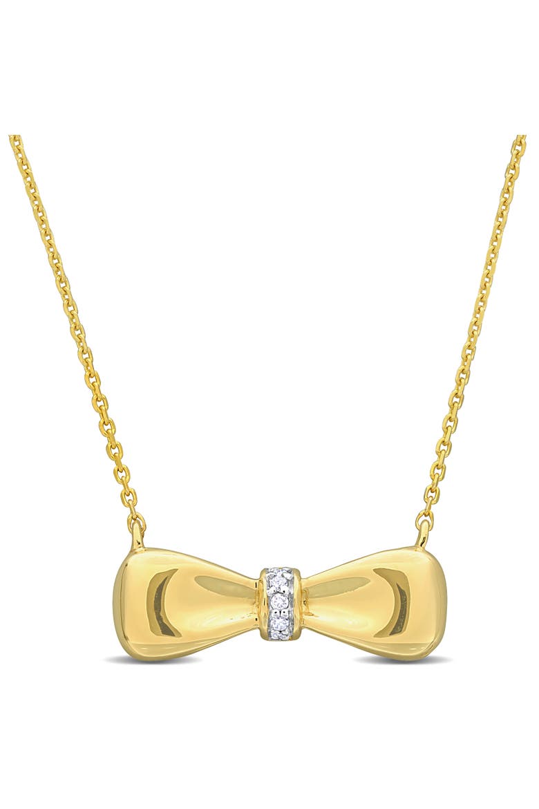 Diamond Accent Bow Necklace 10k Gold, Main, color, Yellow Gold