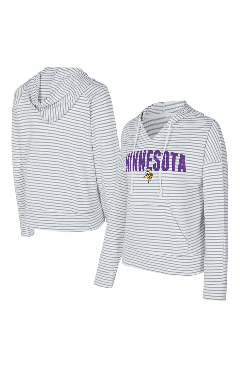 CONCEPTS SPORT Women's Concepts Sport White/Gray Minnesota Vikings Liftoff Striped V-Neck Hoodie, Main, color, White