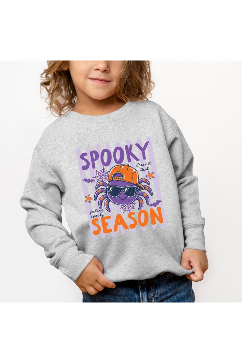 Spooky Season Spider Stripes Toddler Graphic Sweatshirt, Main, color, Heather Grey