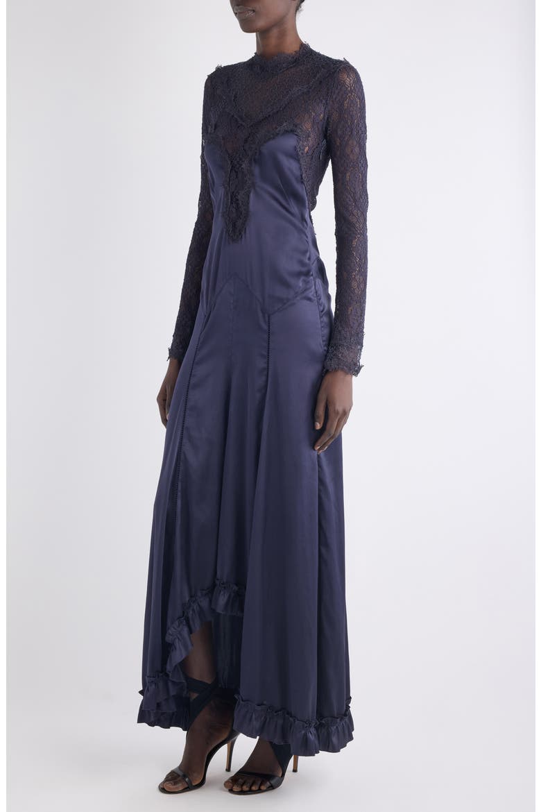 Dolores Long Sleeve Lace & Silk Satin Dress, Alternate, color, BLACK MIDNIGHT