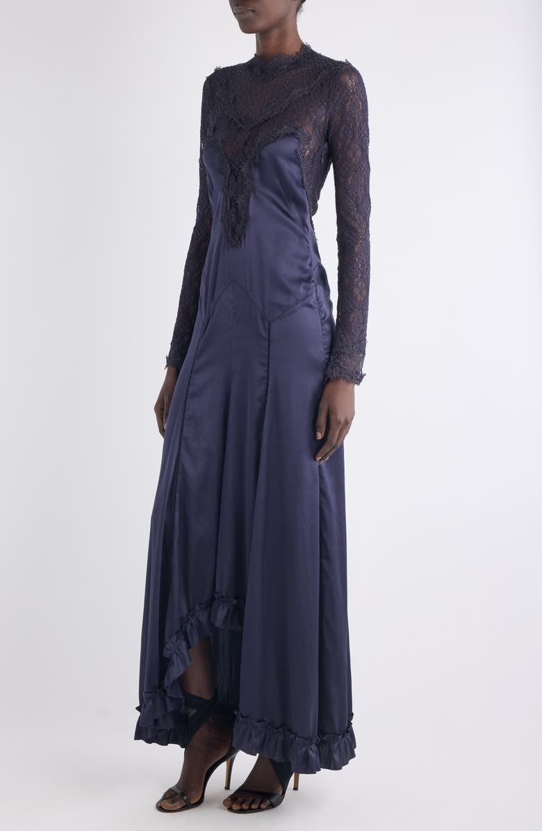 Isabel Marant Dolores Long Sleeve Lace & Silk Satin Dress, Alternate, color, Black Midnight