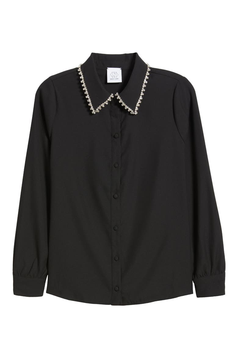 Sylvi Rhinestone Collar Shirt, Alternate, color, BLACK