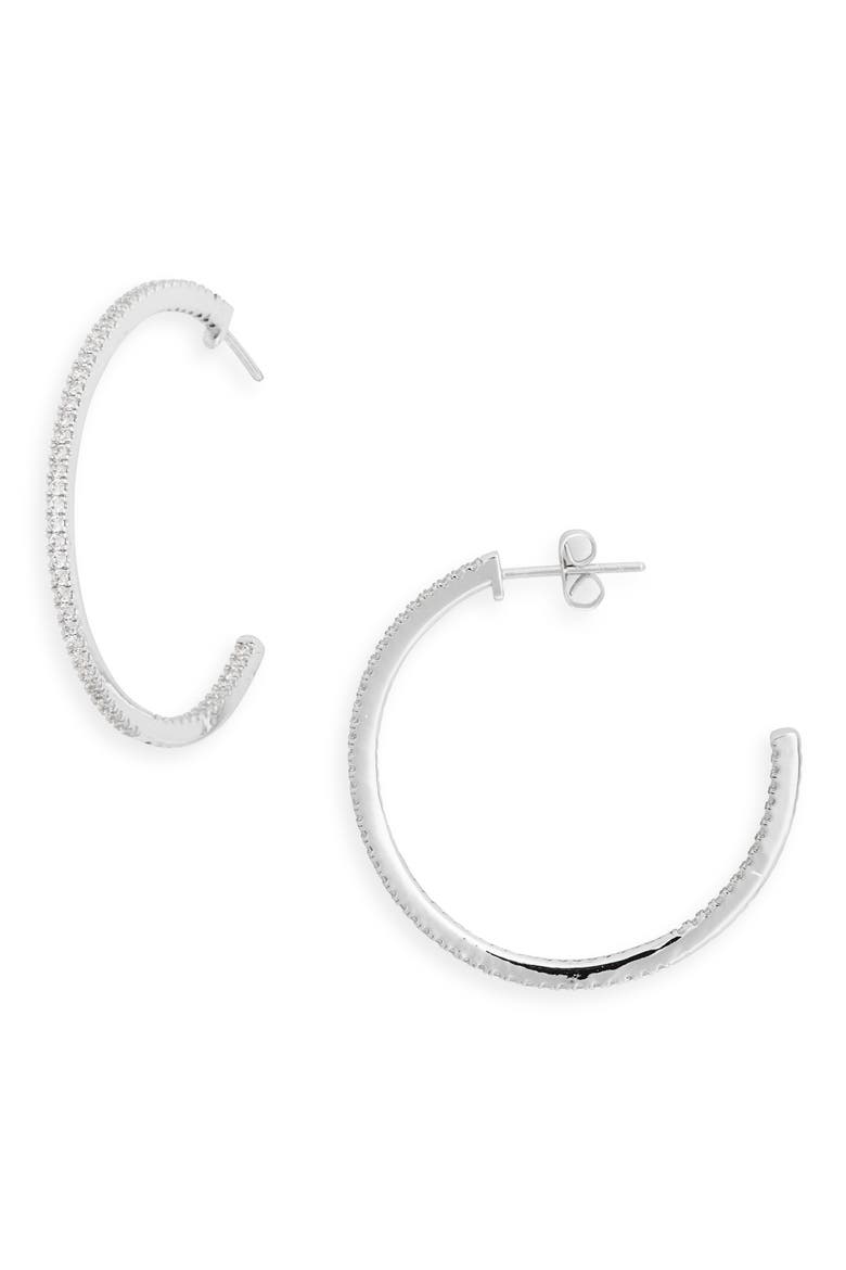 38mm CZ Pavé Hoop Earrings, Main, color, CLEAR- SILVER