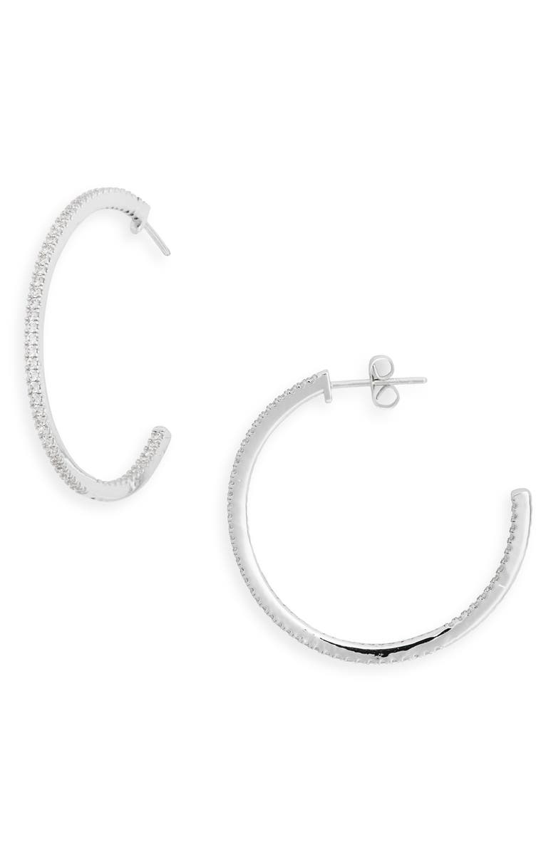 NORDSTROM RACK 38mm CZ Pavé Hoop Earrings, Main, color, Clear- Silver