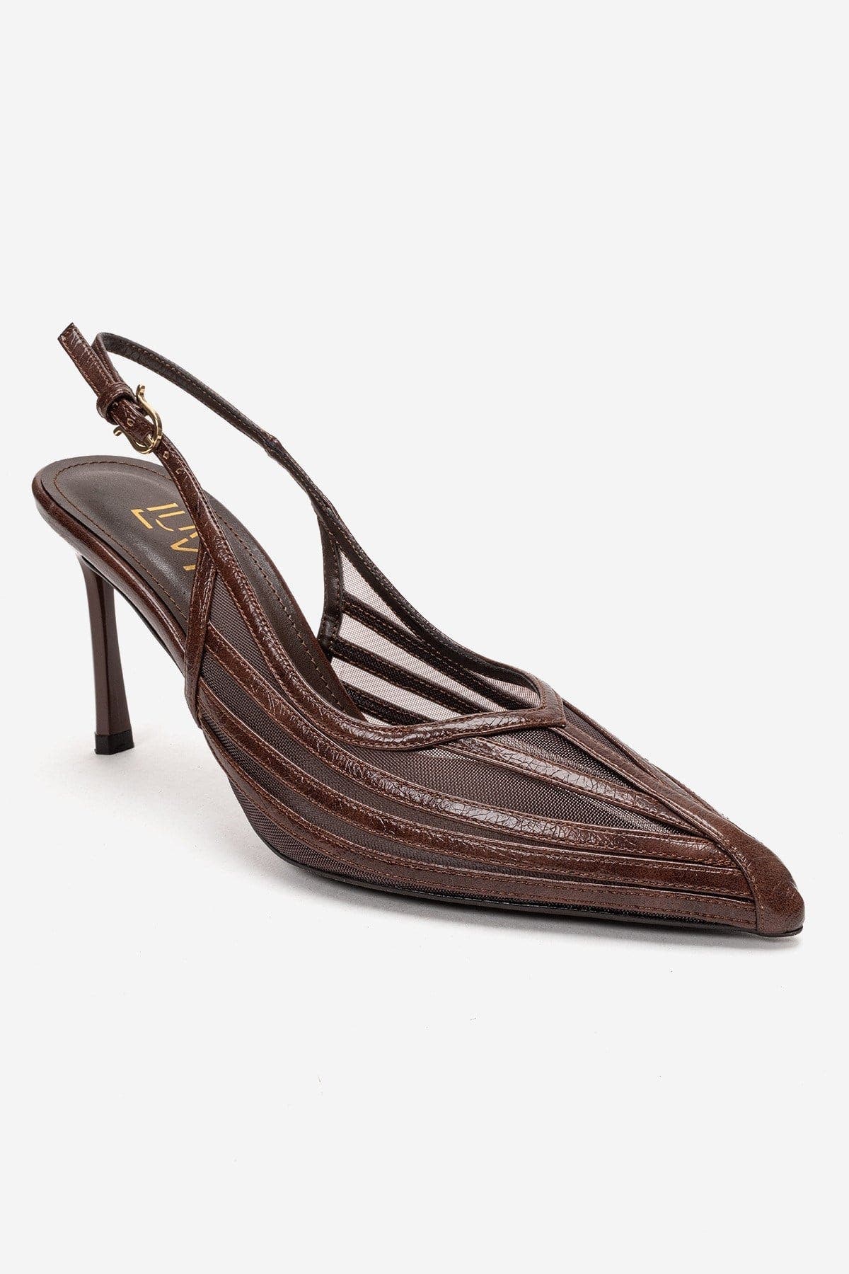 Eleana Slingback Mesh Stiletto Pump, Alternate, color, Brown