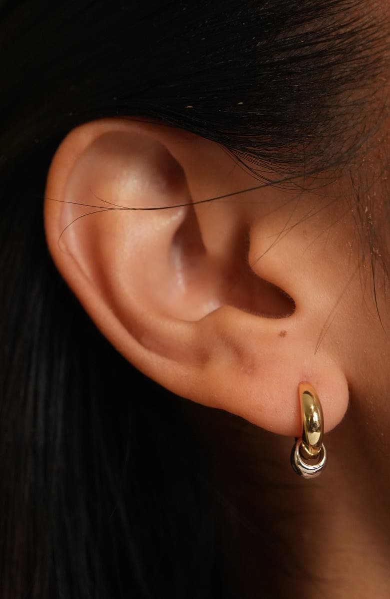 Argento Vivo Sterling Silver Two Tone Interlock Huggie Hoop Earrings, Alternate, color, Two Tone