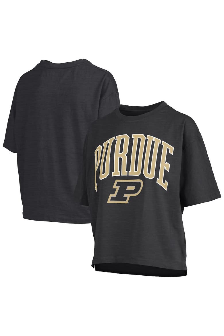 Women's Pressbox Black Purdue Boilermakers Nelson Arch Over Logo Waist Length Oversized Slub T-Shirt, Alternate, color, Black