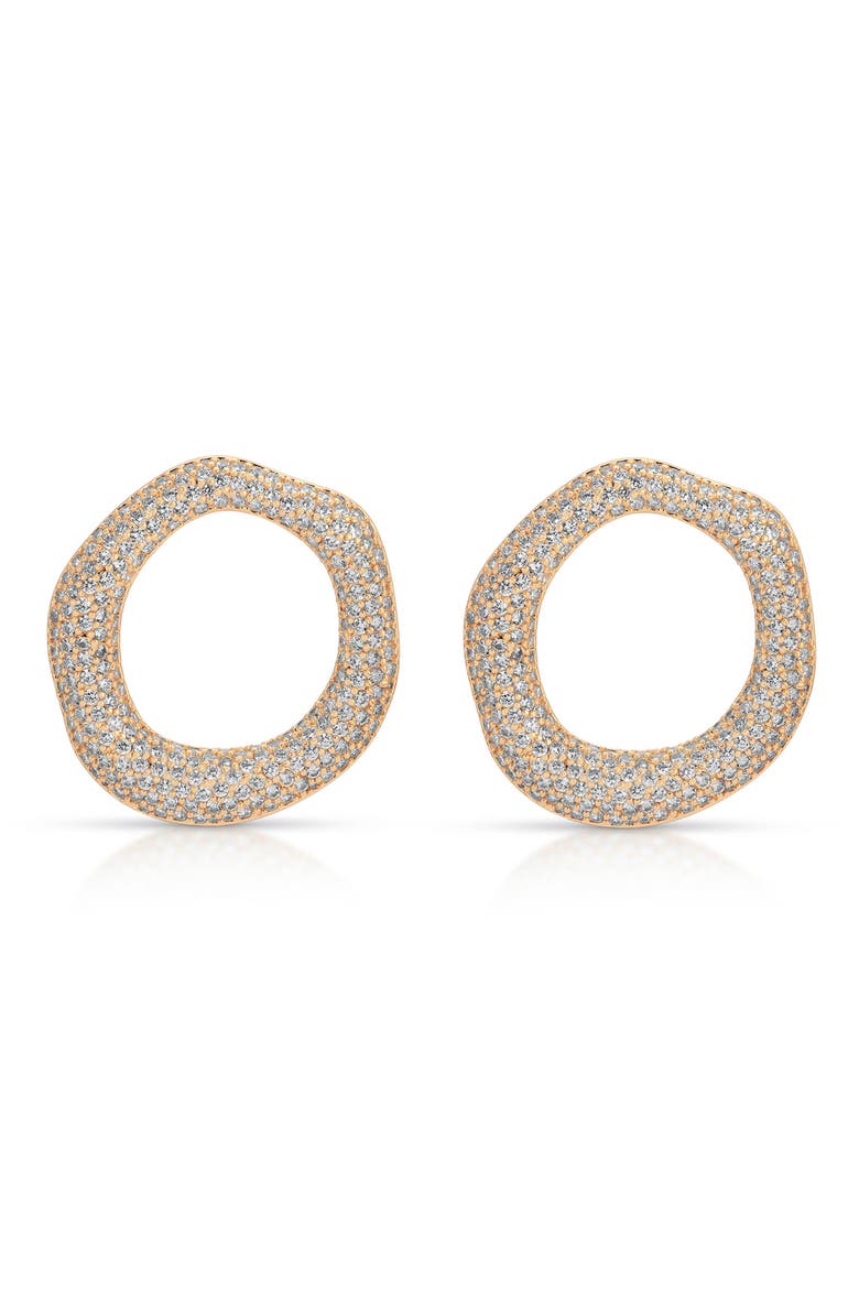 Pavé Cubic Zirconia Open Circle Drop Earrings, Main, color, GOLD
