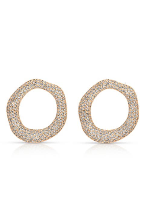 Pavé Cubic Zirconia Open Circle Drop Earrings
