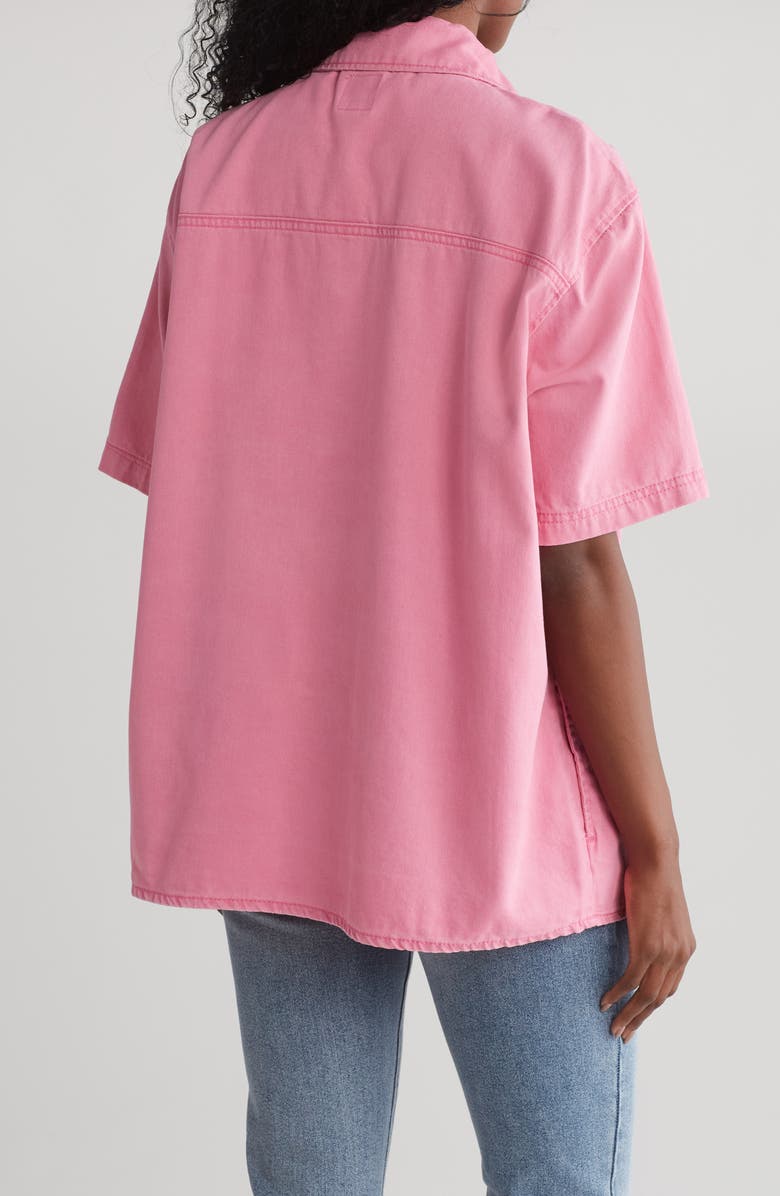 Kensie Short Sleeve Oversize Shacket, Alternate, color, Fuchsia