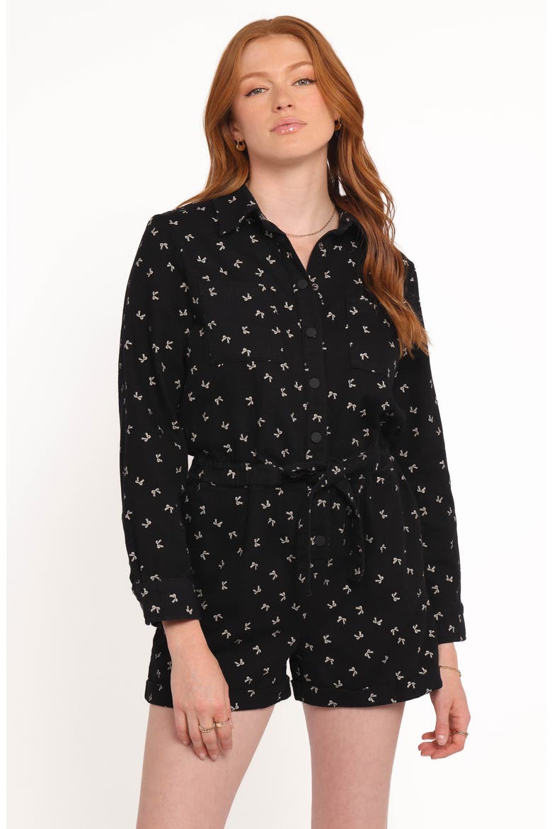 Niqui Long Sleeve Romper, Alternate, color, BLACK CREAM