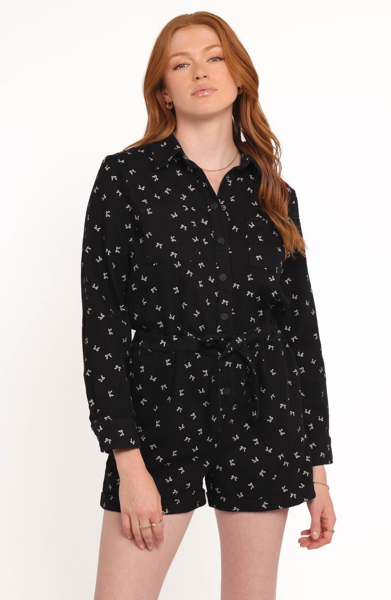 Petal & Pup Niqui Long Sleeve Romper, Alternate, color, Black Cream