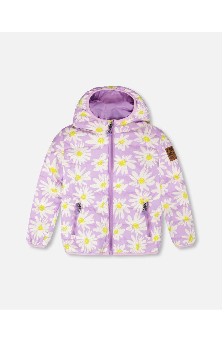 Deux par Deux Quilted Mid-Season Daisy Jacket, Main, color, Purple Printed Daisies