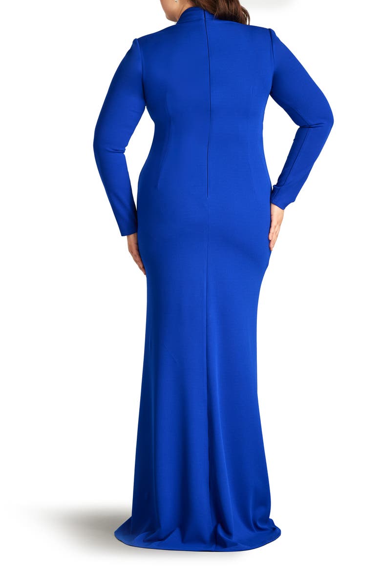 Ruched Long Sleeve Column Gown, Alternate, color, MYSTIC BLUE