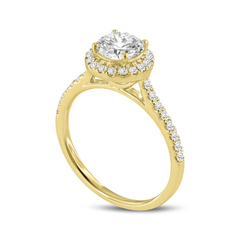 Solstice 14K Yellow Gold Round Cut Lab Grown Round Diamond Halo Engagement Ring - 1.3 Ct