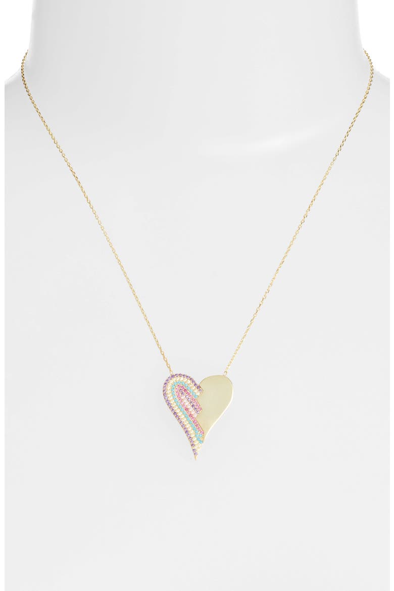 Half Pavé Heart Pendant Necklace, Alternate, color, MULTI