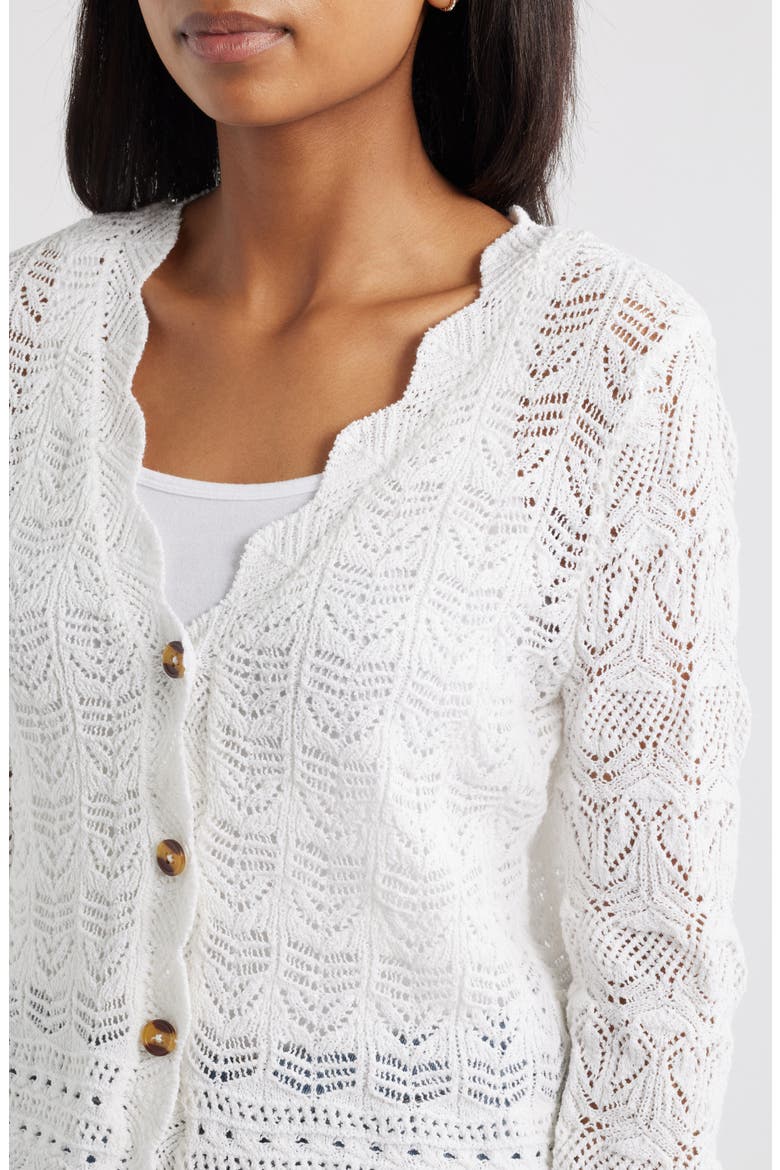 Tamia Pointelle Knit Cardigan, Alternate, color, WHITE