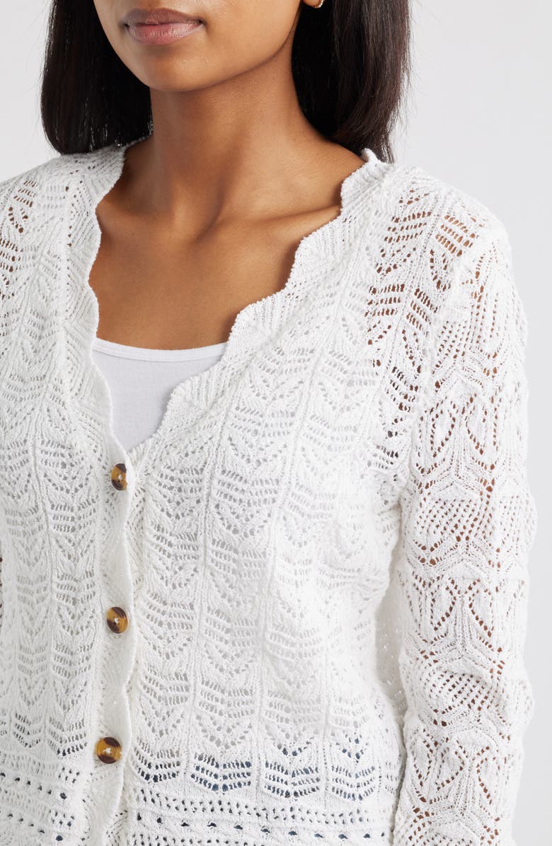 beachlunchlounge Tamia Pointelle Knit Cardigan, Alternate, color, White