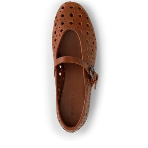 Bernardo Perforated Leather Mary Jane Ballerina Flats