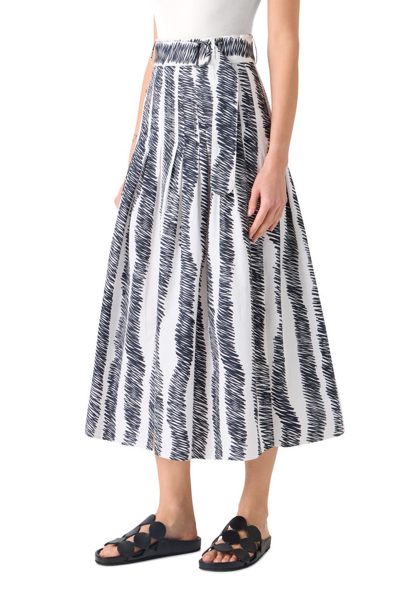 Scribble Print Pleated Cotton Poplin Skirt, Alternate, color, CREAM-BLACK