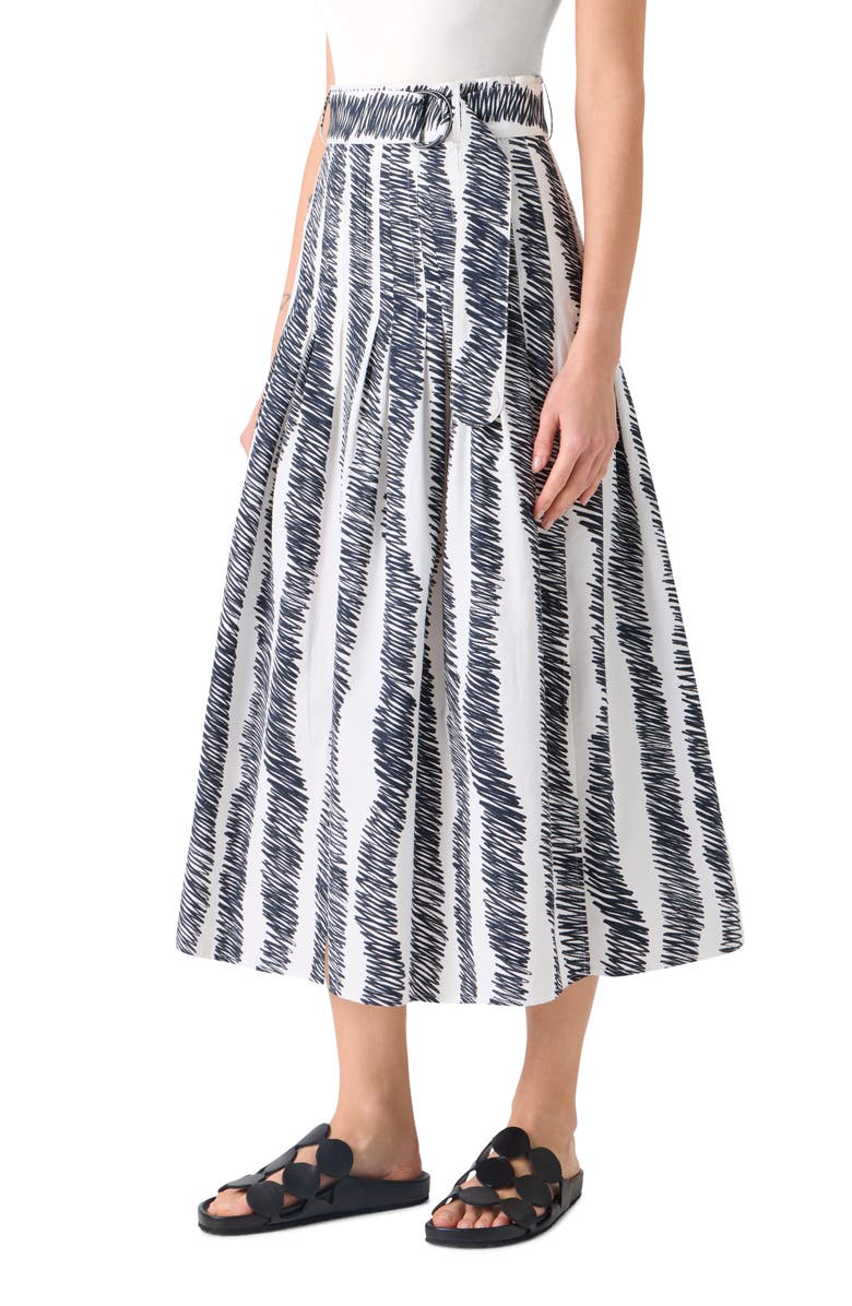 Akris punto Scribble Print Pleated Cotton Poplin Skirt, Alternate, color, Cream-Black
