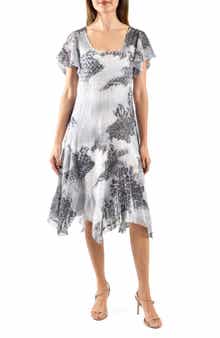 Komarov Flutter Sleeve Charmeuse & Chiffon Cocktail Dress