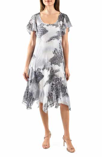 Komarov Flutter Sleeve Charmeuse & Chiffon Cocktail Dress