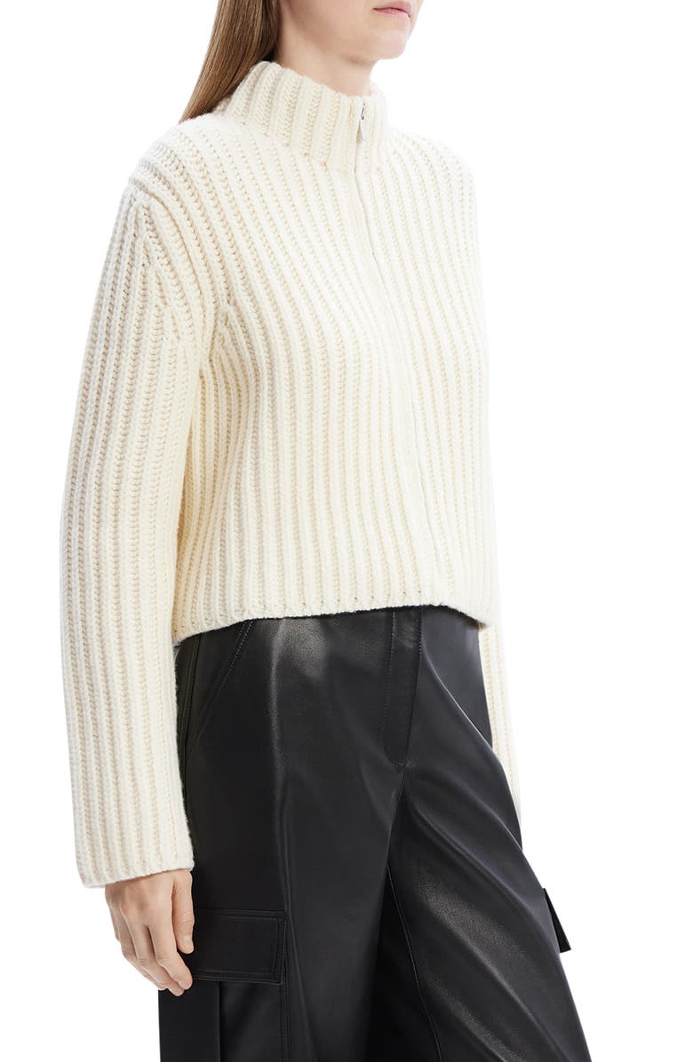 Theory Felted Wool & Cashmere Zip Cardigan, Alternate, color, Ivory