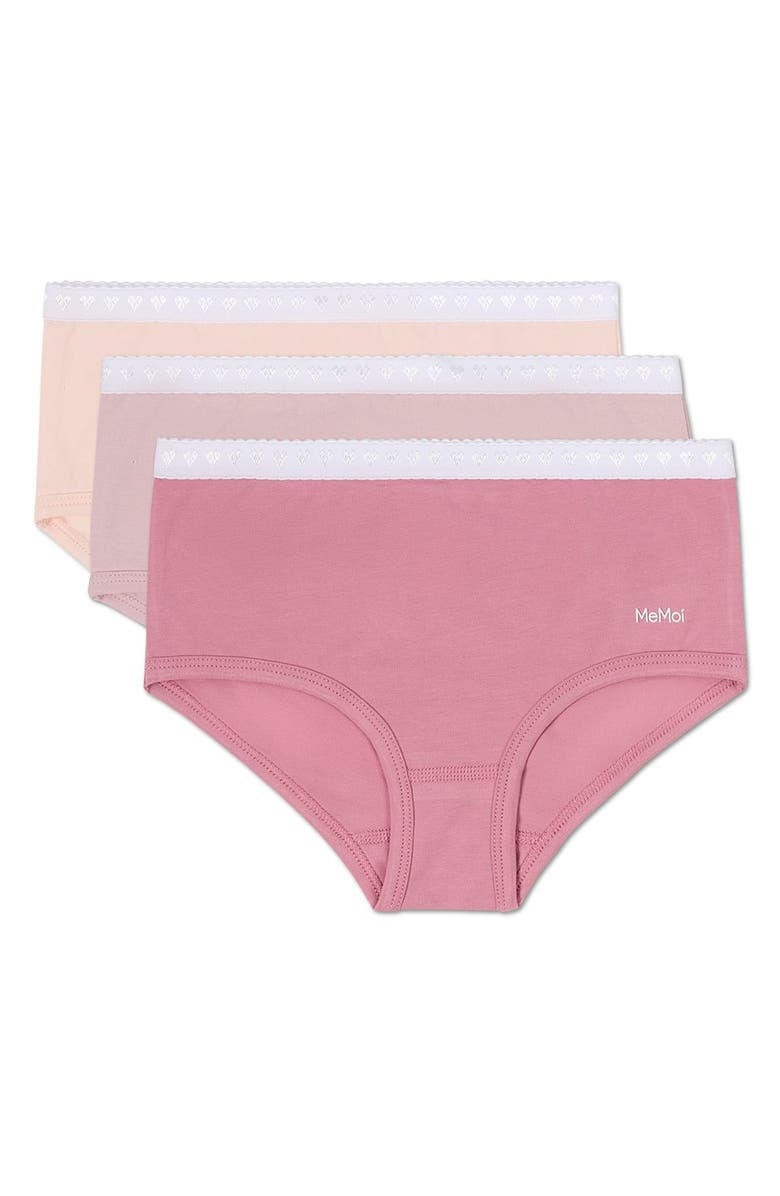 MeMoi Girls' 3 Pair Pack Solid Chromatic Rose Briefs, Main, color, Pink Mix