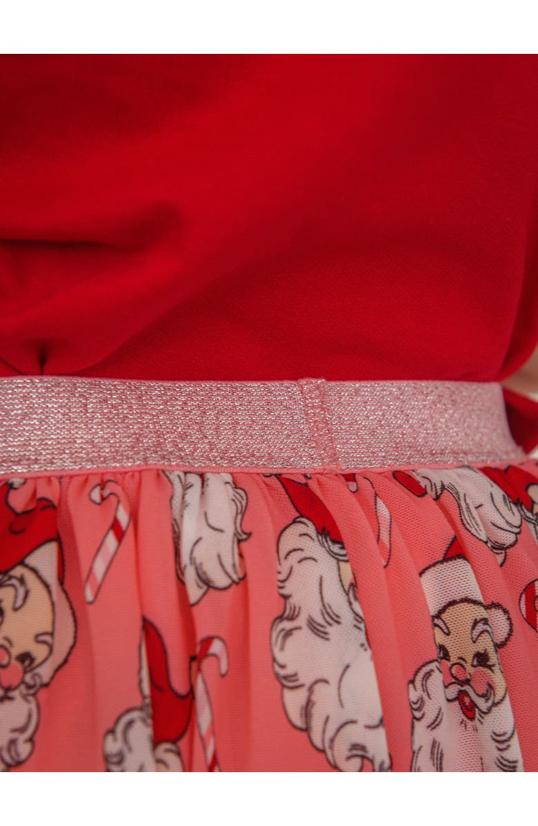 RuffleButts Girls Elastic Waist Tulle Skirt, Alternate, color, Pink Santa Joy