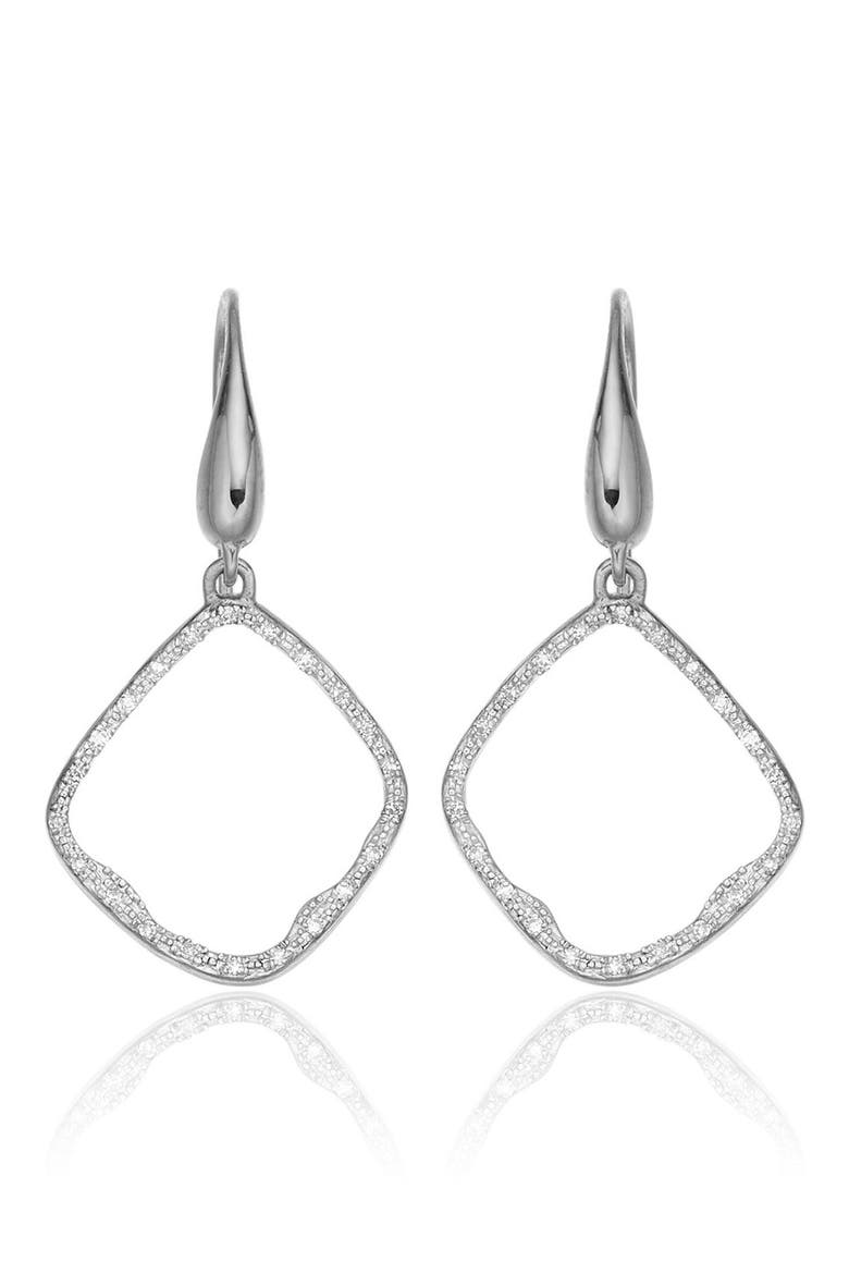 Riva Diamond Hoop Drop Earrings, Main, color, SILVER