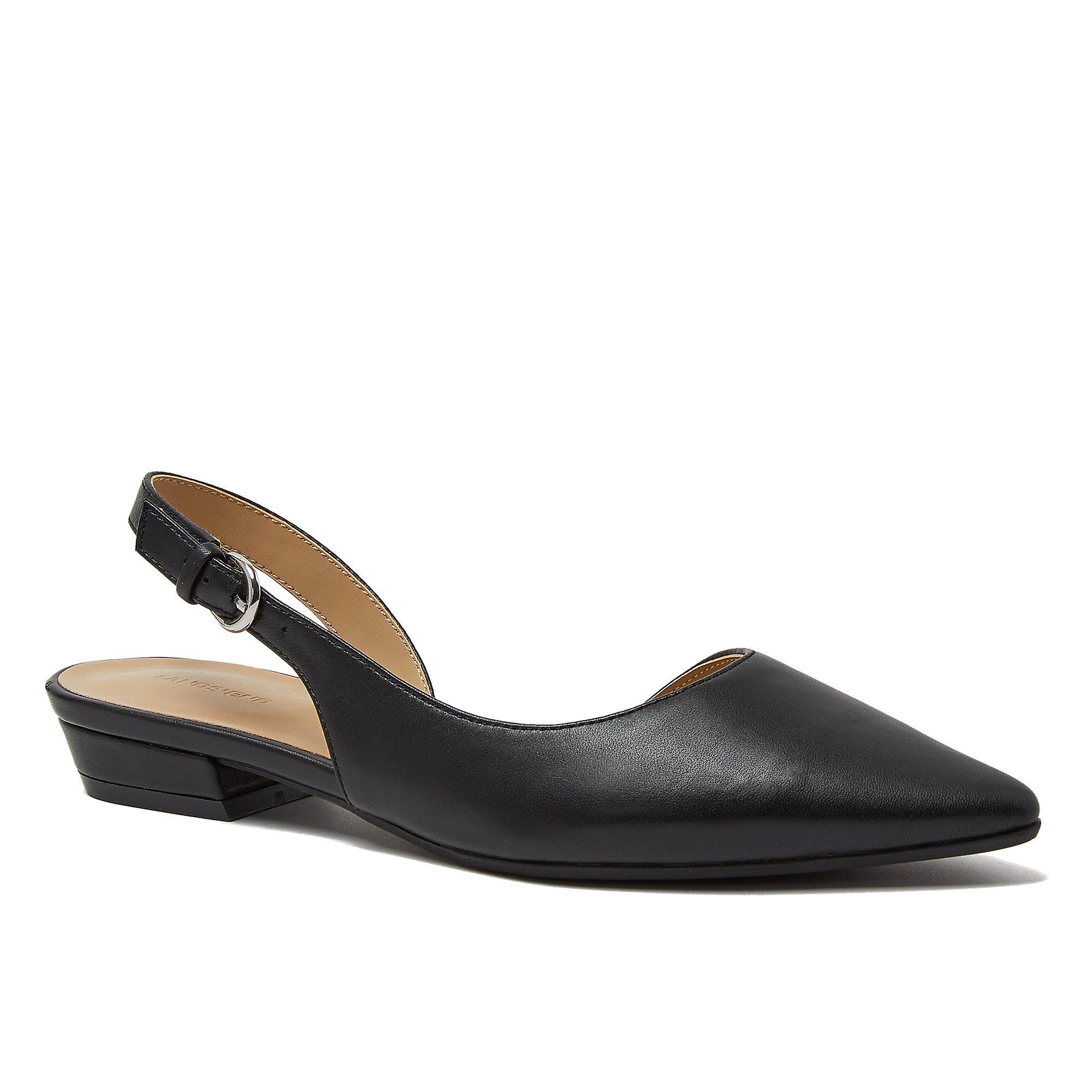 Leather Slingback Low Heels, Alternate, color, Black Leather