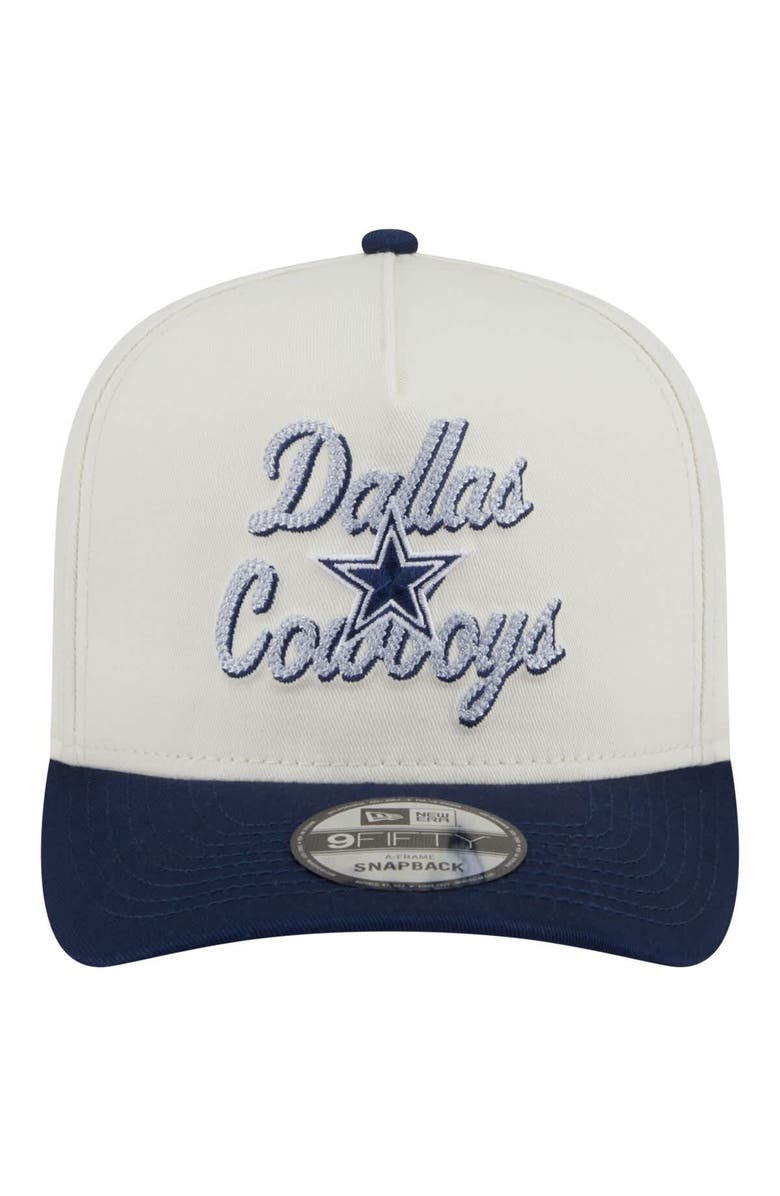 New Era Men's New Era Cream/Navy Dallas Cowboys Chainstitch A-Frame 9FIFTY Adjustable Hat, Alternate, color,