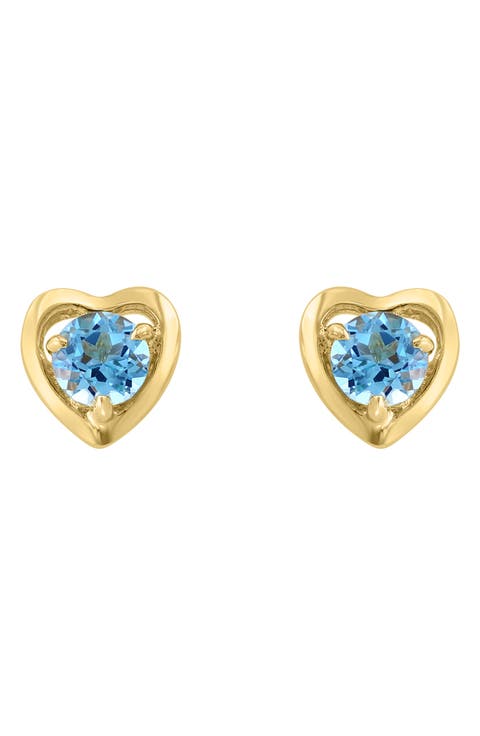 Round Blue Topaz Heart Stud Earrings